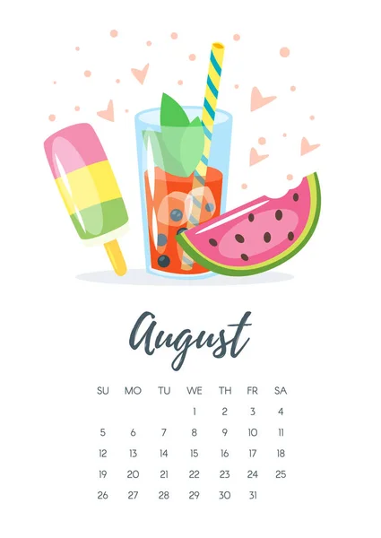 Agosto 2018 página do calendário do ano — Vetor de Stock