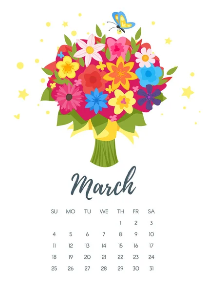 March 2018 year calendar page — Stock Vector