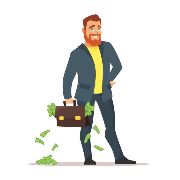 Бизнесмен с чемоданом с деньгами — стоковый вектор