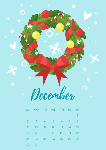 Декабрь 2018 года календарная страница — стоковый вектор