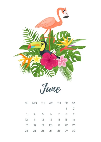 Junho 2018 página do calendário do ano — Vetor de Stock