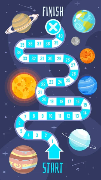 Plantilla de juego de tablero de espacio para niños — Vector de stock