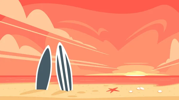 Salida del sol y dos tablas de surf — Vector de stock