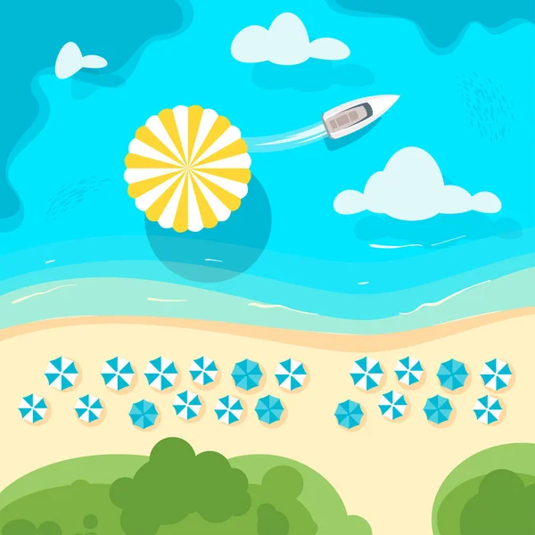 Costa do mar com guarda-chuva de praia —  Vetores de Stock