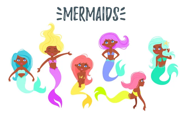 Cute mermaid Afro-american character — Stock Vector