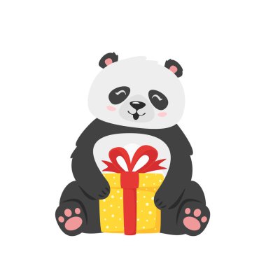 Kawaii panda hediye kutusunu tutuyor.