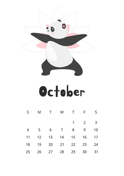 Ekim takviminde panda şablonu — Stok Vektör