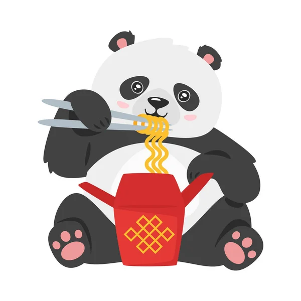 Kawaii panda comer macarrão chinês — Vetor de Stock