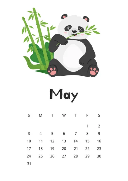 May calendar with panda template — Stock Vector