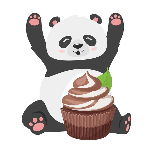 Cute panda with chocolate cupcake — Stock Vector