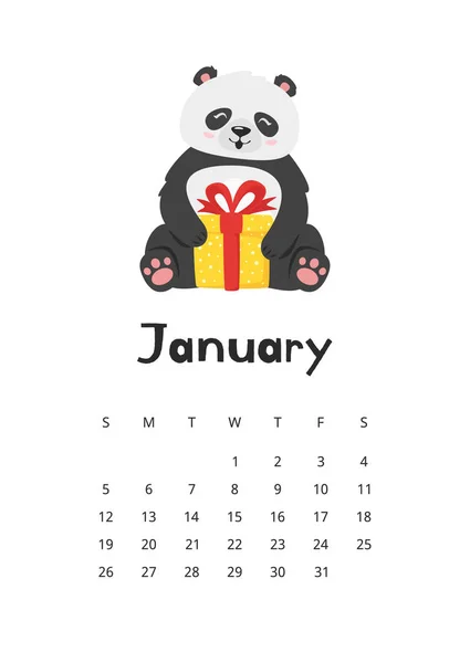Январский календарь с шаблоном панды — стоковый вектор