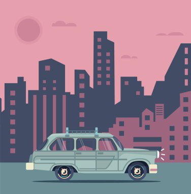 Vektör modern retro araba. Turizm modern düz tasarım.
