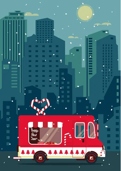 Noel van düz şehir illüstrasyon vektör. 