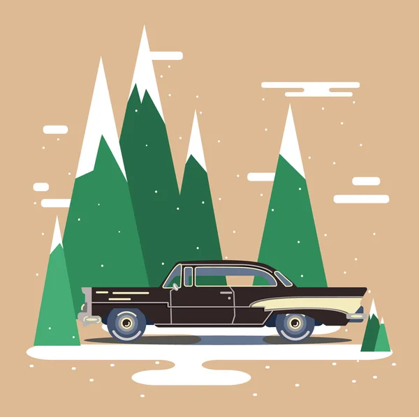 Serin vektör modern siyah retro araba. Vintage eski düz tasarım.