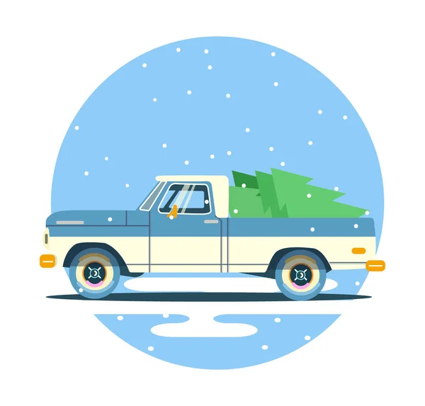 Vector moderno retro pickup. Turismo design.Travel en coche plano . — Vector de stock