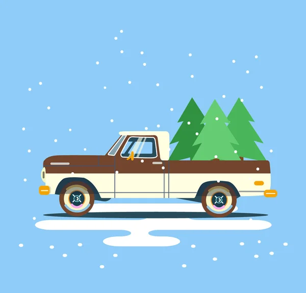 Vektör modern retro kamyonet. Turizm tasarım. Düz araba ile seyahat.