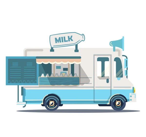 Camión de comida con ilustración de leche — Vector de stock
