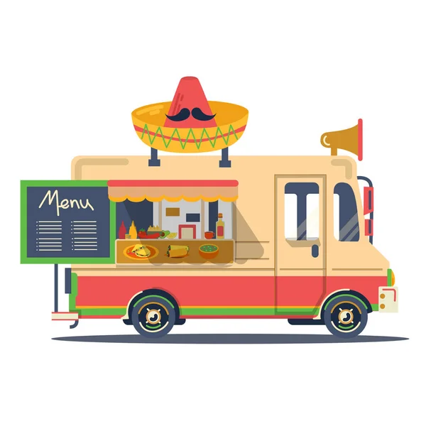 Vektör retro vintage Meksika düz yemeği kamyon