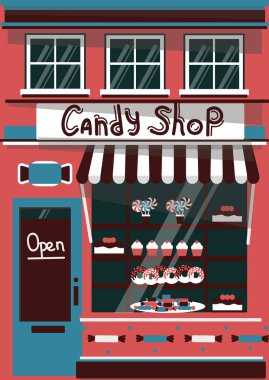 Vektör modern tatlı Dükkanı cephe arka plan ayrıntılı