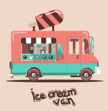 Serin sevimli vektör düz van çizim. 