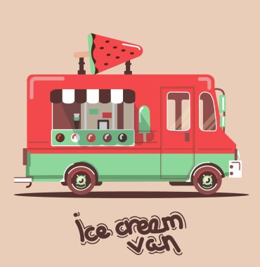 Serin sevimli vektör düz van çizim. 