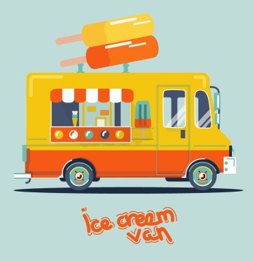 Serin sevimli vektör düz van çizim. 