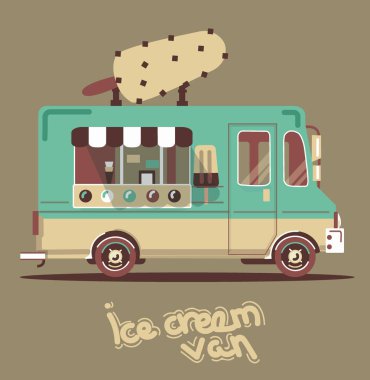 Serin sevimli vektör düz van çizim. 