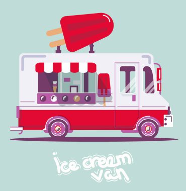 Serin sevimli vektör düz van çizim. 