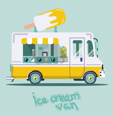 Serin sevimli vektör düz van çizim. 