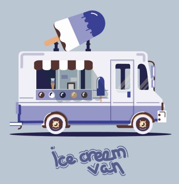 Serin sevimli vektör düz van çizim. 