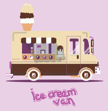 Serin sevimli vektör düz van çizim. 