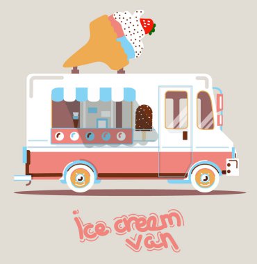 Serin sevimli vektör düz van çizim. 