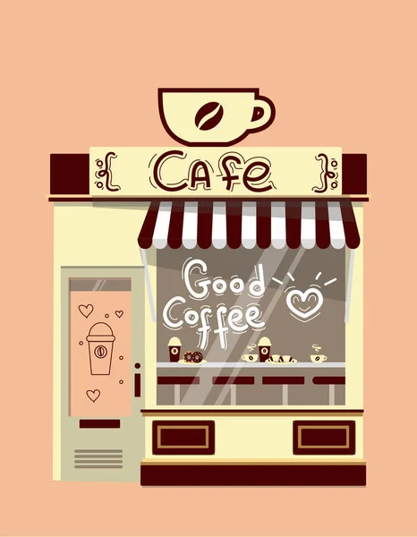 Vector modern coffee shop detailed facade background in flat style — Stock Vector