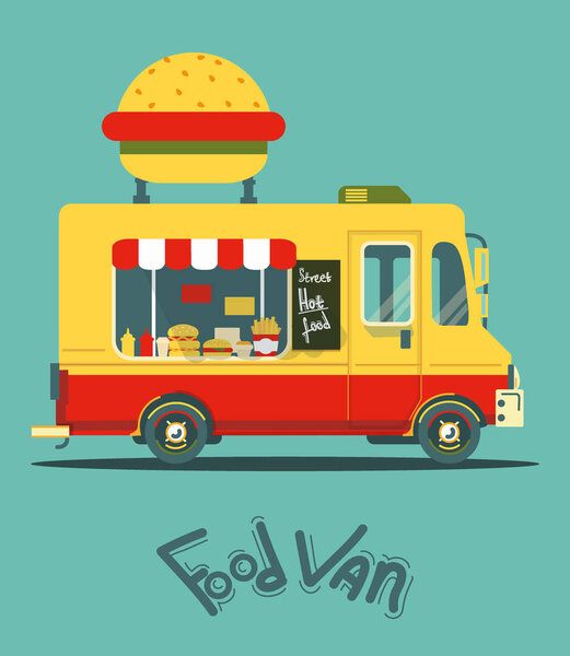 Cartoon fast-food car with a big hamburger