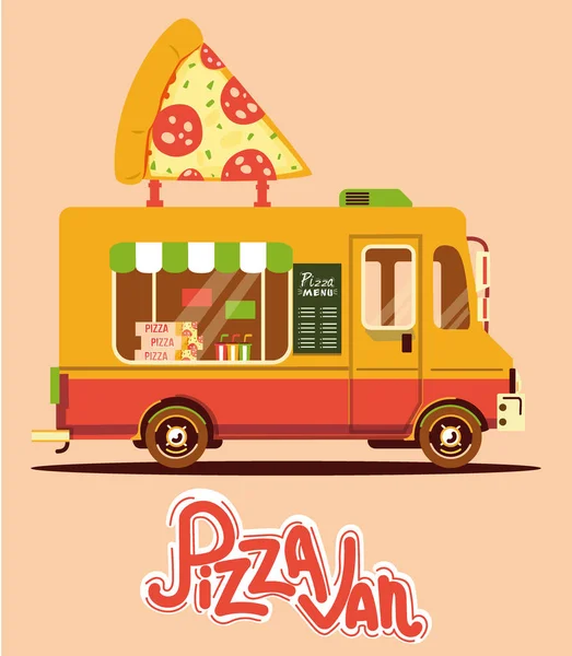 Çizgi film fast food araba büyük bir pizza ile 