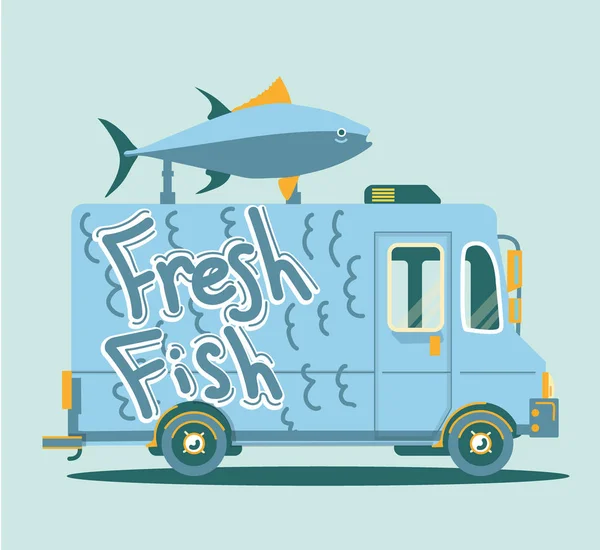 Truck illustration with big fish — Stock Vector