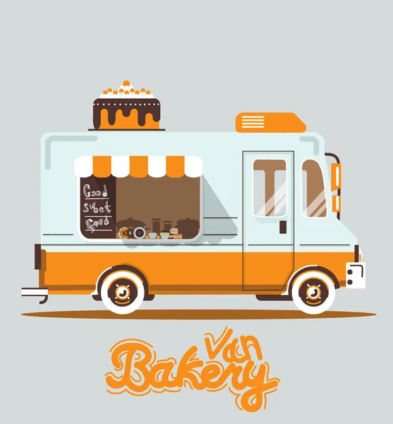 Fresco vector plano panadería van ilustración — Vector de stock