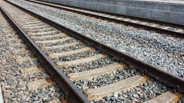 Two Railroad Tracks Platforms Closeup — Stock Photo, Image