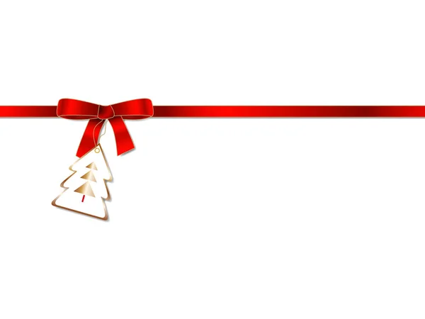 Red ribbon bow med golden badge — Stock vektor