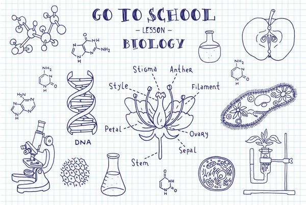 Signos dibujados a mano de la biología — Vector de stock