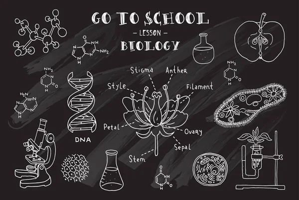 Sinais de biologia desenhados à mão —  Vetores de Stock