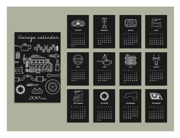 Hand getekende kalender voor garage — Stockvector