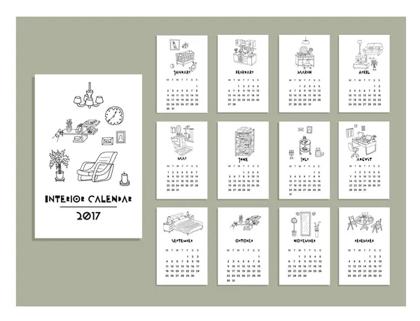 Hand getekende interieur kalender — Stockvector