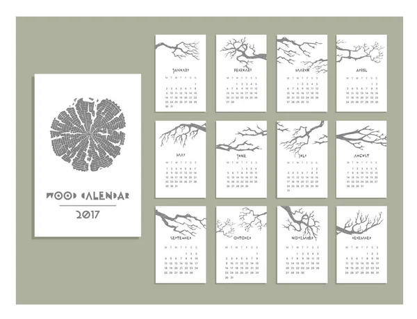 Mão desenhado calendário de madeira — Vetor de Stock