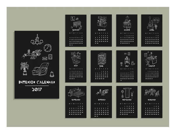 Handgezeichneter Interieur-Kalender — Stockvektor