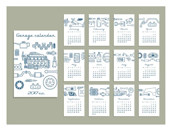 Handgezeichneter Kalender für Garage — Stockvektor