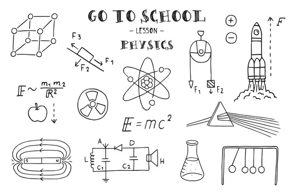 Segni disegnati a mano della fisica — Vettoriale Stock