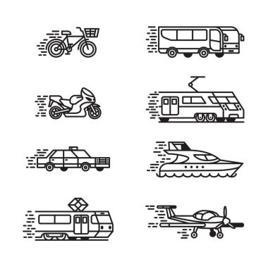 Beyaz arka plan üzerinde vektör çizim yolcu şehir ulaşım Icons set