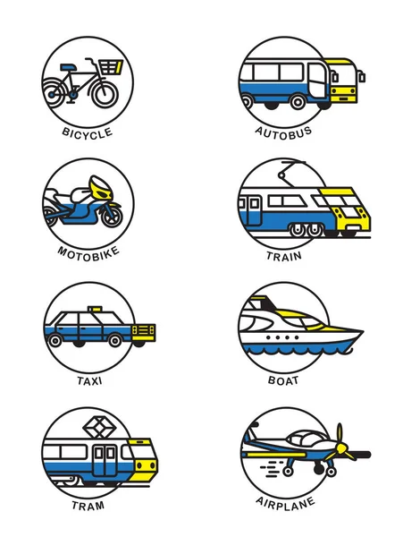 Osobní City Transport Barevné Ikony Bílém Pozadí Vektorové Ilustrace — Stockový vektor