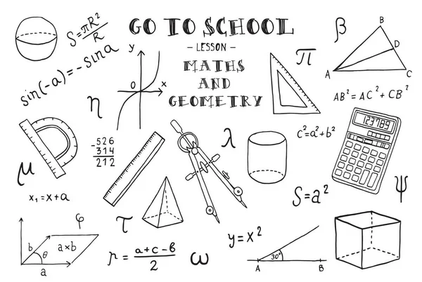 Handskizzen Von Mathematik Und Geometriezeichen Vektorillustration — Stockvektor